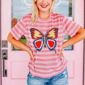 QUEEN OF SPARKLES - Stripe Butterfly Tee